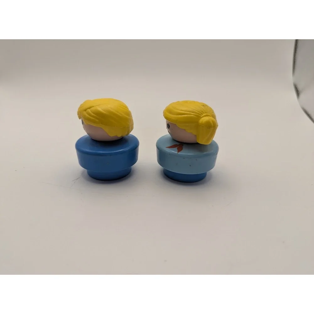 Vintage 1990 Fisher Price Chunky‎ Little People Blondes Boy Girl Blue Figures